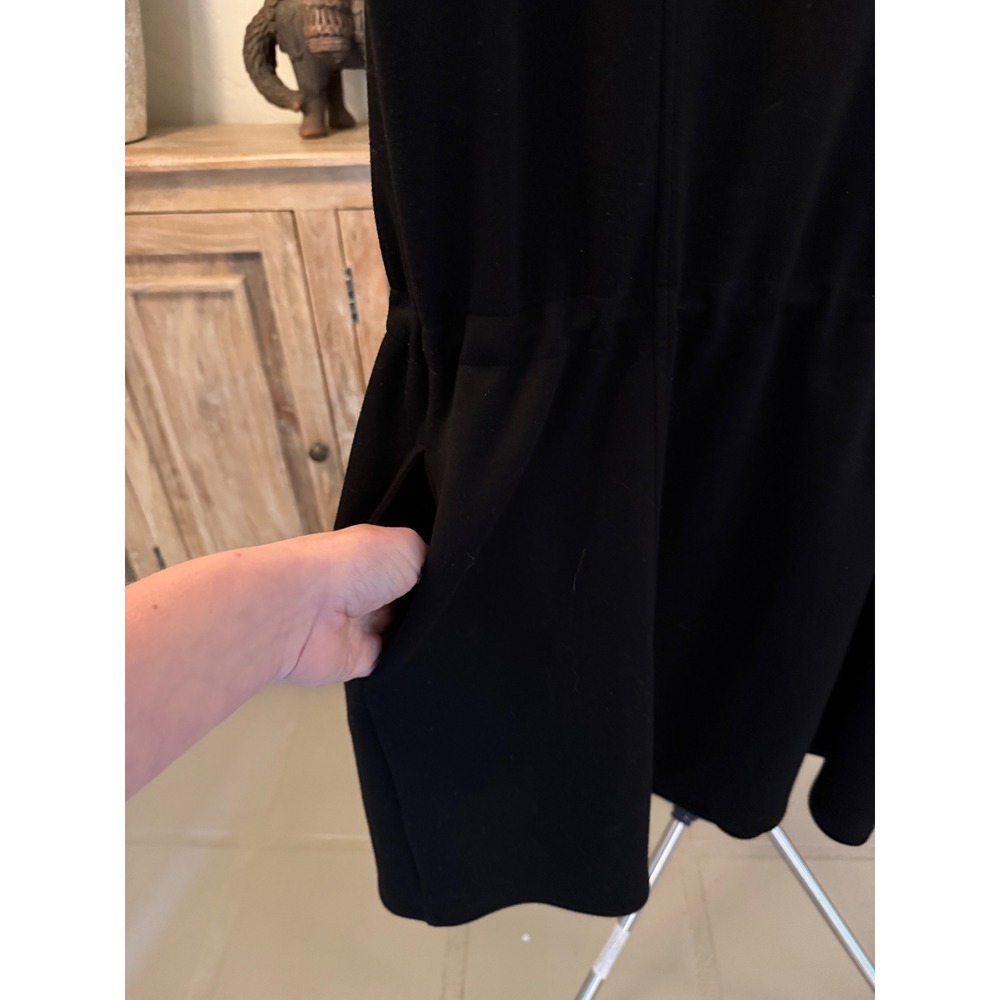 Elie Tahari Black Short Sleeve Drawstring Waist Mini Dress Pockets Large - Picture 6 of 10